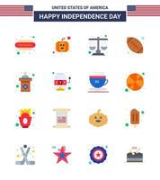 Flat Pack of 16 USA Independence Day Symbols of stage usa justice american ball rugby Editable USA Day Vector Design Elements