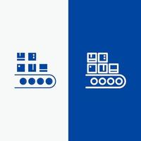 Business Line Management Product Production Line and Glyph Solid icon Blue banner Line and Glyph Solid icon Blue banner vector