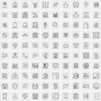 paquete de 100 iconos de líneas universales para móviles y web vector