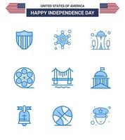 4th July USA Happy Independence Day Icon Symbols Group of 9 Modern Blues of building american building video movis Editable USA Day Vector Design Elements