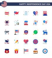 Modern Set of 25 Flats and symbols on USA Independence Day such as usa hat declaration of independence day flag Editable USA Day Vector Design Elements