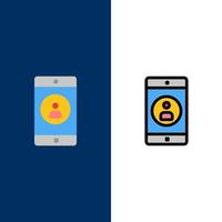 Application Mobile Mobile Application Profile  Icons Flat and Line Filled Icon Set Vector Blue Background