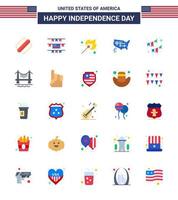Happy Independence Day USA Pack of 25 Creative Flats of decoration american fire usa states Editable USA Day Vector Design Elements
