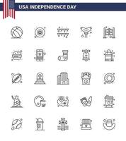 feliz paquete del día de la independencia de 25 líneas de signos y símbolos para burger saloon garland salchicha doméstica elementos de diseño vectorial editables del día de estados unidos vector