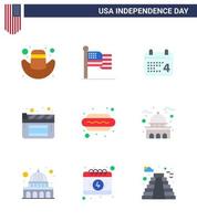 Happy Independence Day 9 Flats Icon Pack for Web and Print hot i dog day hot dog movies Editable USA Day Vector Design Elements