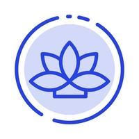 flor india loto planta línea punteada azul icono de línea vector