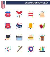 Flat Pack of 16 USA Independence Day Symbols of american location money american shield Editable USA Day Vector Design Elements