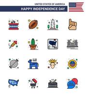 16 Flat Filled Line Signs for USA Independence Day religion american monument usa foam hand Editable USA Day Vector Design Elements