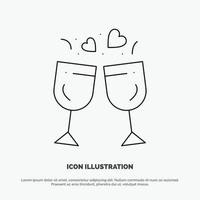 Glass Love Drink Wedding Line Icon Vector