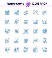 CORONAVIRUS 25 Blue Icon set on the theme of Corona epidemic contains icons such as eyesight open capsule hands care medicines drugs viral coronavirus 2019nov disease Vector Design Elements