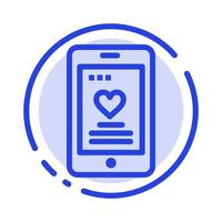 celular amor teléfono boda línea punteada azul icono de línea vector