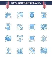 16 USA Blue Pack of Independence Day Signs and Symbols of medal award ball soda beverage Editable USA Day Vector Design Elements