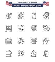 USA Independence Day Line Set of 16 USA Pictograms of household western bottle dream catcher adornment Editable USA Day Vector Design Elements