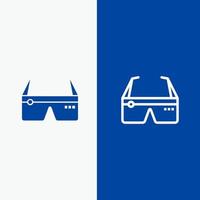 computadora informática gafas digitales línea de google y glifo icono sólido bandera azul línea y glifo icono sólido bandera azul vector