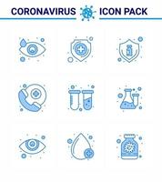 Covid19 Protection CoronaVirus Pendamic 9 Blue icon set such as test survice flu medical assistance bottle viral coronavirus 2019nov disease Vector Design Elements