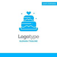 Cake Love Heart Wedding Blue Solid Logo Template Place for Tagline vector