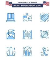 Modern Set of 9 Blues and symbols on USA Independence Day such as bar invitation american greeting email Editable USA Day Vector Design Elements