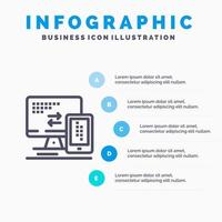 plantilla de infografía azul de celda móvil de monitor de computadora plantilla de icono de línea de vector de 5 pasos