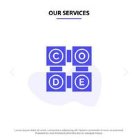 Our Services Code Learning Code Learning Education Solid Glyph Icon Web card Template vector