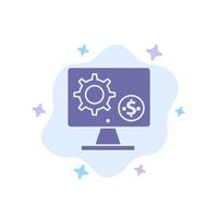 Generator Monitor Screen Setting Gear Money Blue Icon on Abstract Cloud Background vector