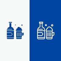 botella taza de cerveza canadá línea y glifo icono sólido bandera azul línea y glifo icono sólido bandera azul vector