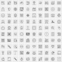 paquete de 100 iconos de líneas universales para móviles y web vector