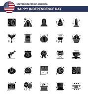 Group of 25 Solid Glyph Set for Independence day of United States of America such as monument cash death bag dollar Editable USA Day Vector Design Elements