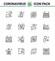 16 Line Set of corona virus epidemic icons such as dirty tubes protection test blood viral coronavirus 2019nov disease Vector Design Elements