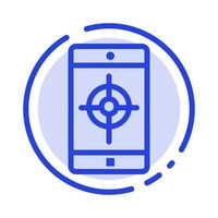 aplicación móvil aplicación móvil objetivo azul línea punteada icono de línea vector