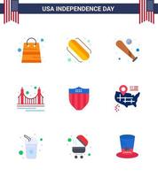 Happy Independence Day 9 Flats Icon Pack for Web and Print american landmark baseball golden bridge Editable USA Day Vector Design Elements