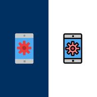 Application Mobile Mobile Application Setting  Icons Flat and Line Filled Icon Set Vector Blue Background