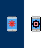 Application Mobile Mobile Application Setting  Icons Flat and Line Filled Icon Set Vector Blue Background