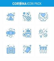 Corona virus disease 9 Blue icon pack suck as forbidden bandage vaccine aid heart viral coronavirus 2019nov disease Vector Design Elements