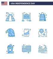 Stock Vector Icon Pack of American Day 9 Line Signs and Symbols for can usa bag eagle animal Editable USA Day Vector Design Elements