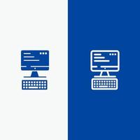 Computer Keyboard Monitor Computing Line and Glyph Solid icon Blue banner vector