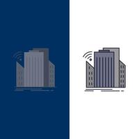 edificios ciudad sensor inteligente urbano color plano icono vector