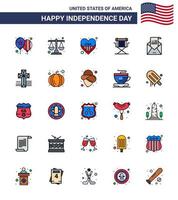 Pack of 25 creative USA Independence Day related Flat Filled Lines of email star american movies chair Editable USA Day Vector Design Elements