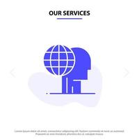 nuestros servicios marketing global finanzas marketing global subcontratar icono de glifo sólido plantilla de tarjeta web vector