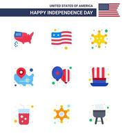 9 USA Flat Signs Independence Day Celebration Symbols of celebrate location pin military wisconsin states Editable USA Day Vector Design Elements