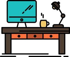 Workplace Business Computer Desk Lamp Office Table  Flat Color Icon Vector icon banner Template