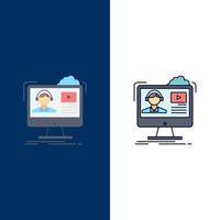 tutorials video media online education Flat Color Icon Vector