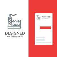 Building Factory Construction Industry Grey Logo Design and Business Card Template vector