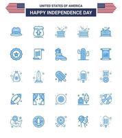 USA Independence Day Blue Set of 25 USA Pictograms of drink parade drum music drum Editable USA Day Vector Design Elements