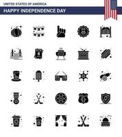 Happy Independence Day Pack of 25 Solid Glyph Signs and Symbols for doors usa foam hand sign glass Editable USA Day Vector Design Elements
