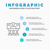 icono de línea en línea de internet de conexión de llamada de negocios de conferencia con fondo de infografía de presentación de 5 pasos vector