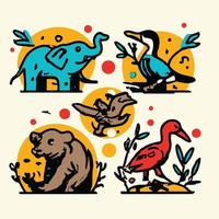 vintage animal illustration in flat cartoon icon style vector