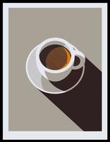 Minimal design poster. Cup of coffee on a gray background. View from above. vector