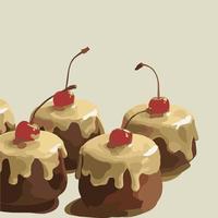 Cream and cherry cakes. Vector illustration