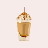 Tasty chocolate milkshake with whipped cream on top and drizzled caramel vector
