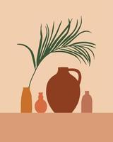 planta en el fondo del patrón de jarrón, ilustración de jarrón minimalista boho para la decoración de la pared del vivero de diseño, estampado de camisetas, volante de tienda, afiche contemporáneo, etc. vector